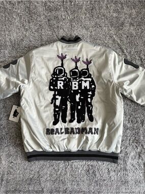 Men’s Real Bad Man Jacket, Quilted Bomber, Embroidered, Size XL, NWT